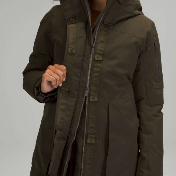 (0217) Lululemon Winter Warrior 3-in-1 Parka Dark Olive sz 12 ($698) - Picture 2 of 8